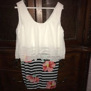 White chiffon. Black white striped flower dress